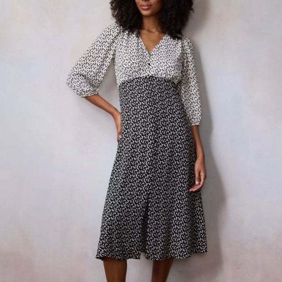 LC Lauren Conrad | V-Neck Button Front Crepe Midi Dress | Size: Petite XXL | NWT - Picture 1 of 8